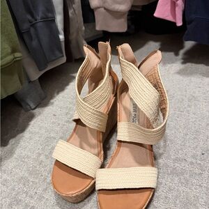 Steve Madden Cream and Tan Wedge Sandals